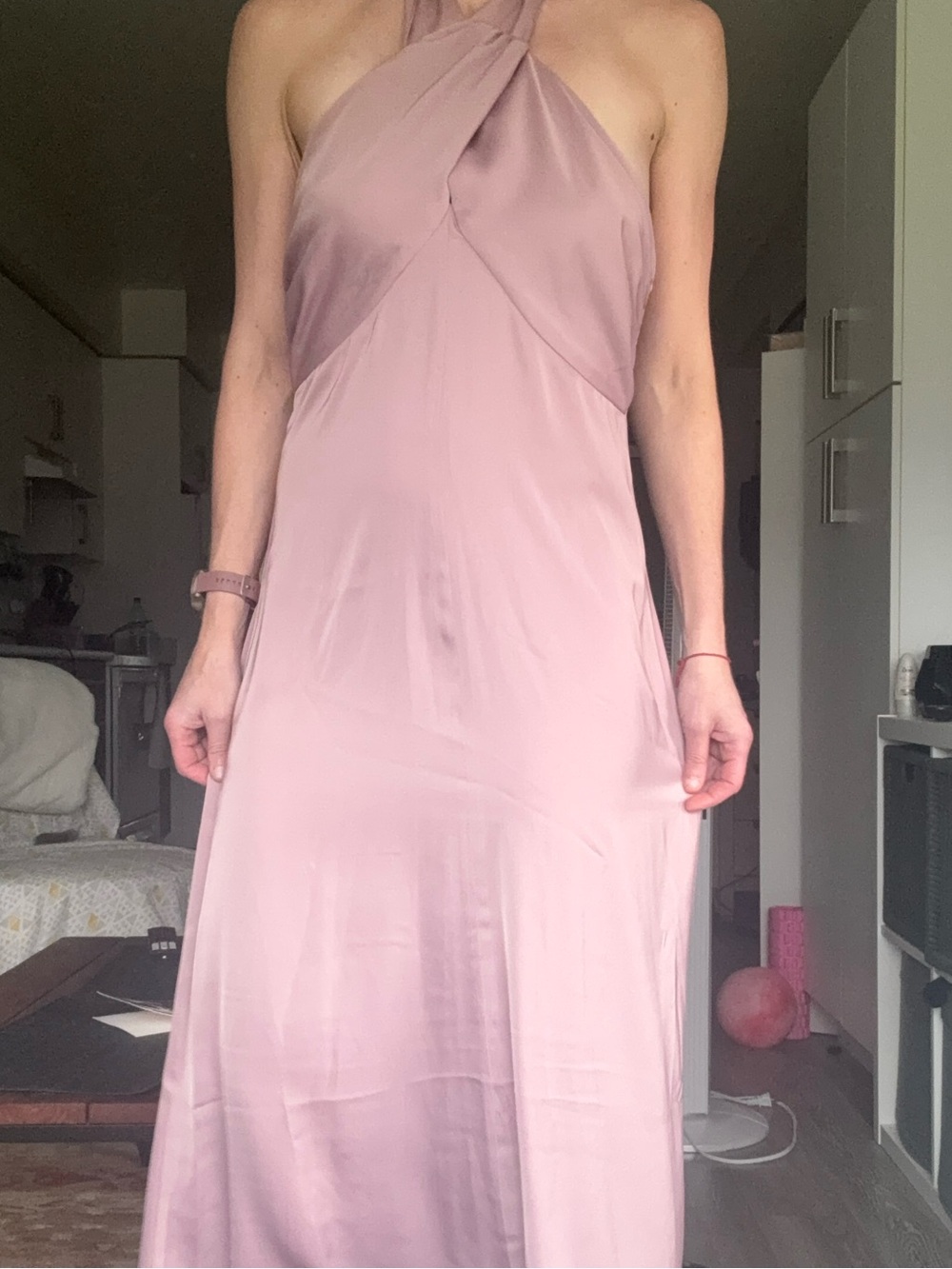 Joie Dusty Rose Pink Halter Cross-Front Satin Maxi Dress Size 8 NWOT